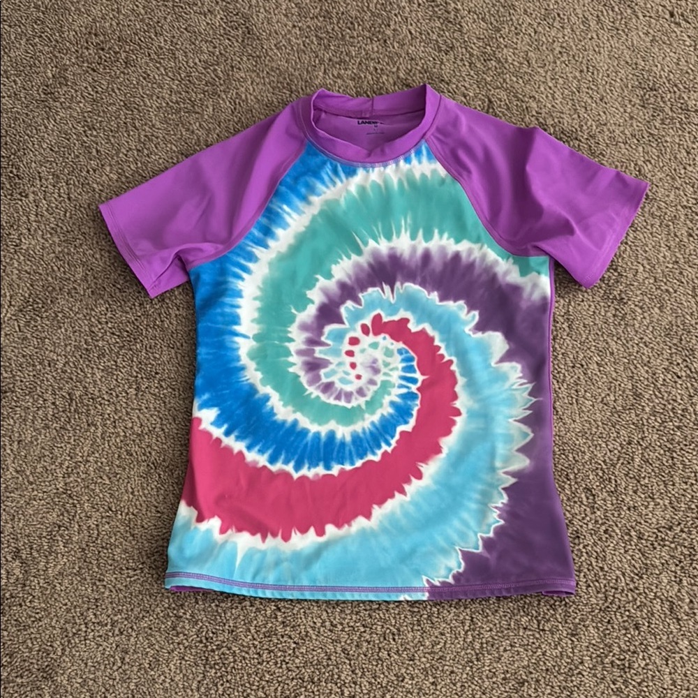Purple Tie-Dye Short Sleeve rash guard for girls UPF 50